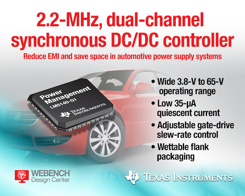 TI's innovative wide-VIN DC/DC controller claims industry’s highest 65-V operation